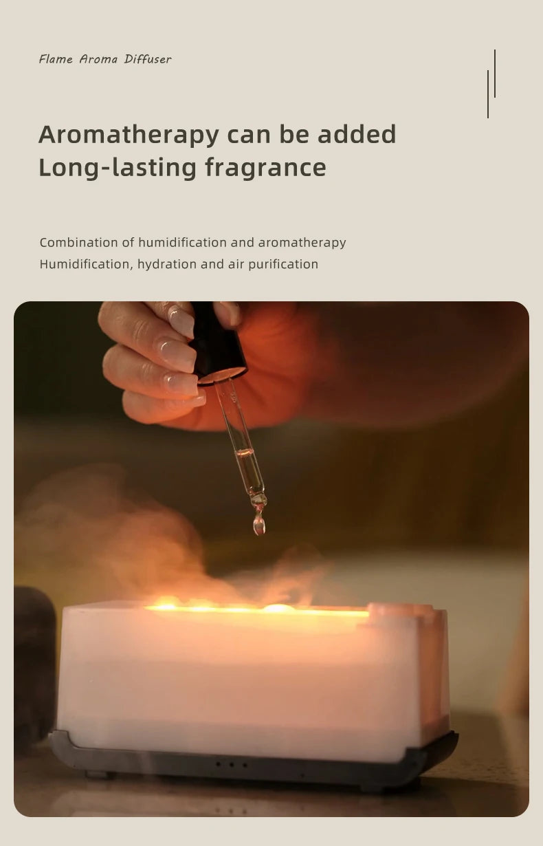 Mini Ultrasonic Aroma Diffuser & Cool Mist Humidifier – LED Flame Effect, Essential Oil Compatible, Quiet Fogger Design