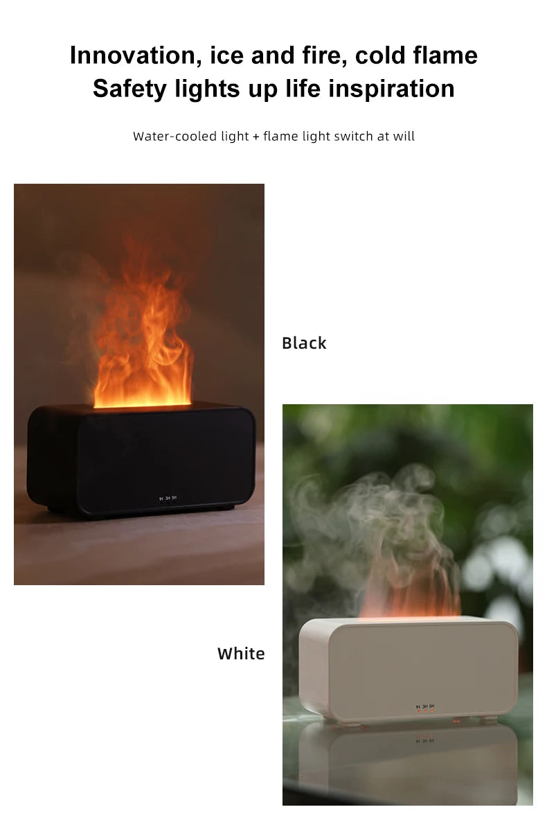 Mini Ultrasonic Aroma Diffuser & Cool Mist Humidifier – LED Flame Effect, Essential Oil Compatible, Quiet Fogger Design