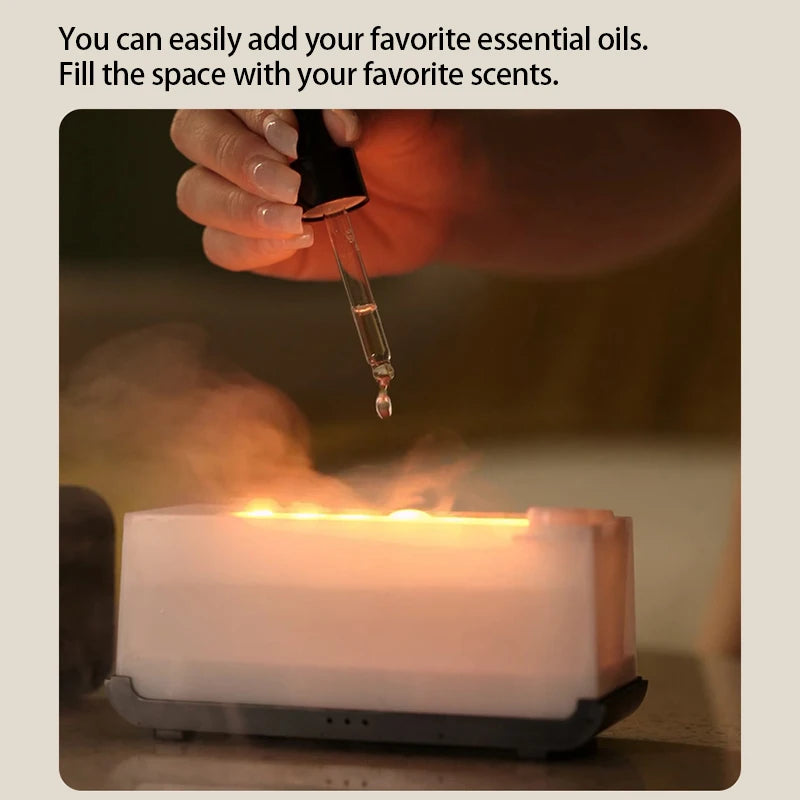 Mini Ultrasonic Aroma Diffuser & Cool Mist Humidifier – LED Flame Effect, Essential Oil Compatible, Quiet Fogger Design