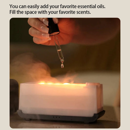 Mini Ultrasonic Aroma Diffuser & Cool Mist Humidifier – LED Flame Effect, Essential Oil Compatible, Quiet Fogger Design