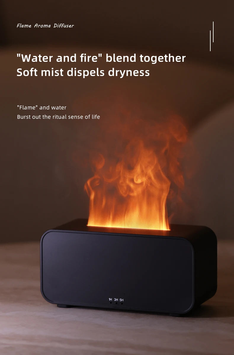 Mini Ultrasonic Aroma Diffuser & Cool Mist Humidifier – LED Flame Effect, Essential Oil Compatible, Quiet Fogger Design