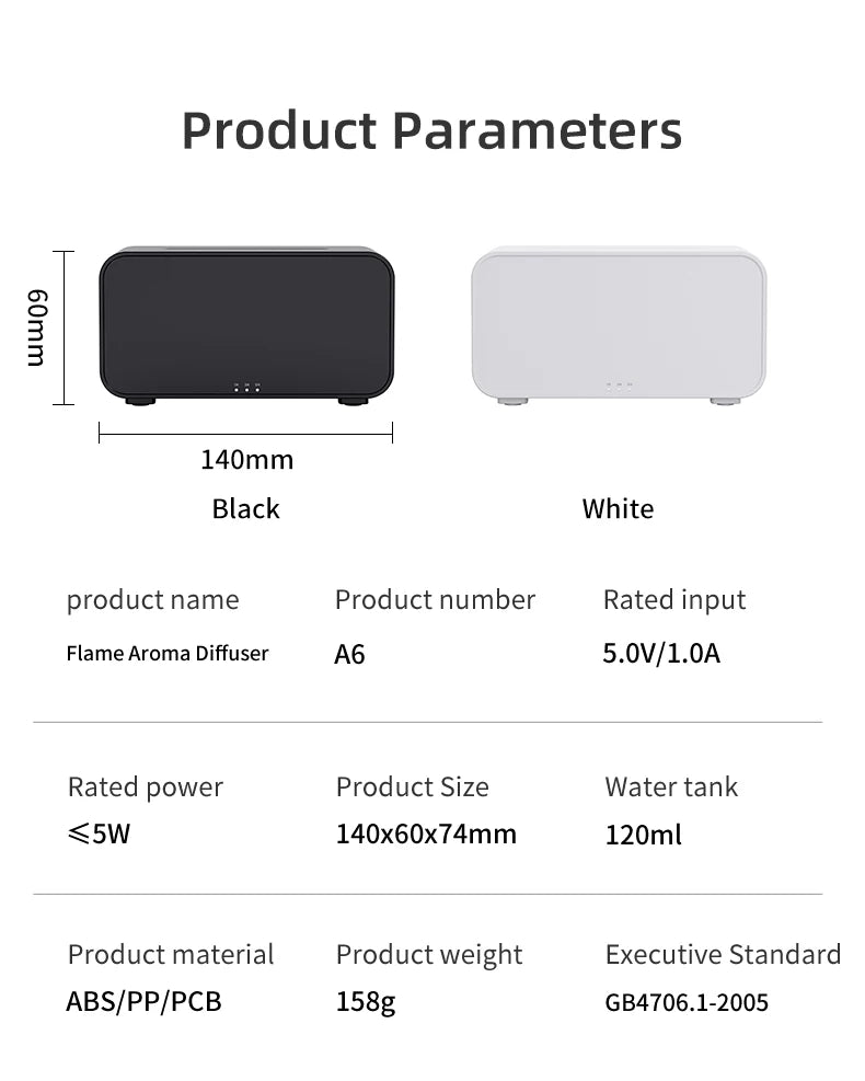 Mini Ultrasonic Aroma Diffuser & Cool Mist Humidifier – LED Flame Effect, Essential Oil Compatible, Quiet Fogger Design