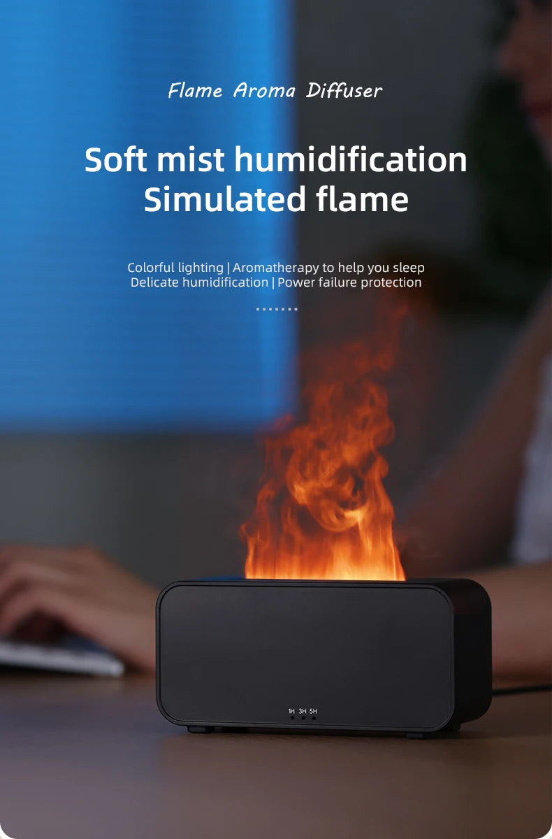 Mini Ultrasonic Aroma Diffuser & Cool Mist Humidifier – LED Flame Effect, Essential Oil Compatible, Quiet Fogger Design