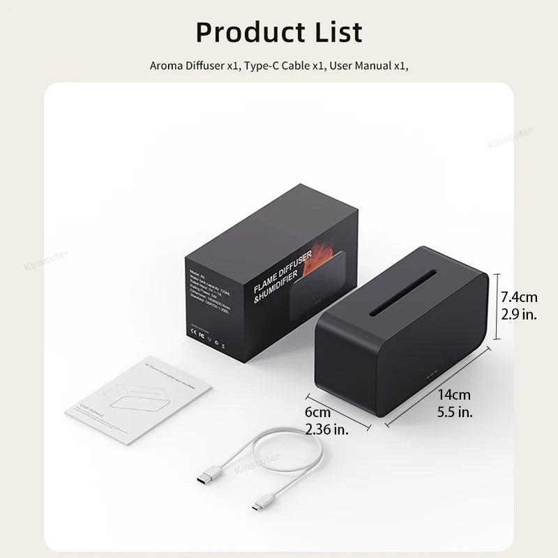 Mini Ultrasonic Aroma Diffuser & Cool Mist Humidifier – LED Flame Effect, Essential Oil Compatible, Quiet Fogger Design