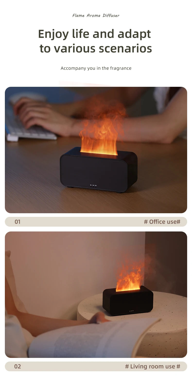 Mini Ultrasonic Aroma Diffuser & Cool Mist Humidifier – LED Flame Effect, Essential Oil Compatible, Quiet Fogger Design