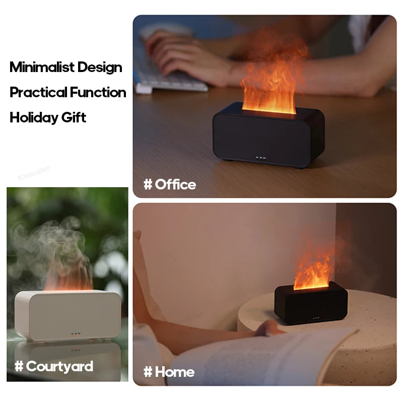 Mini Ultrasonic Aroma Diffuser & Cool Mist Humidifier – LED Flame Effect, Essential Oil Compatible, Quiet Fogger Design