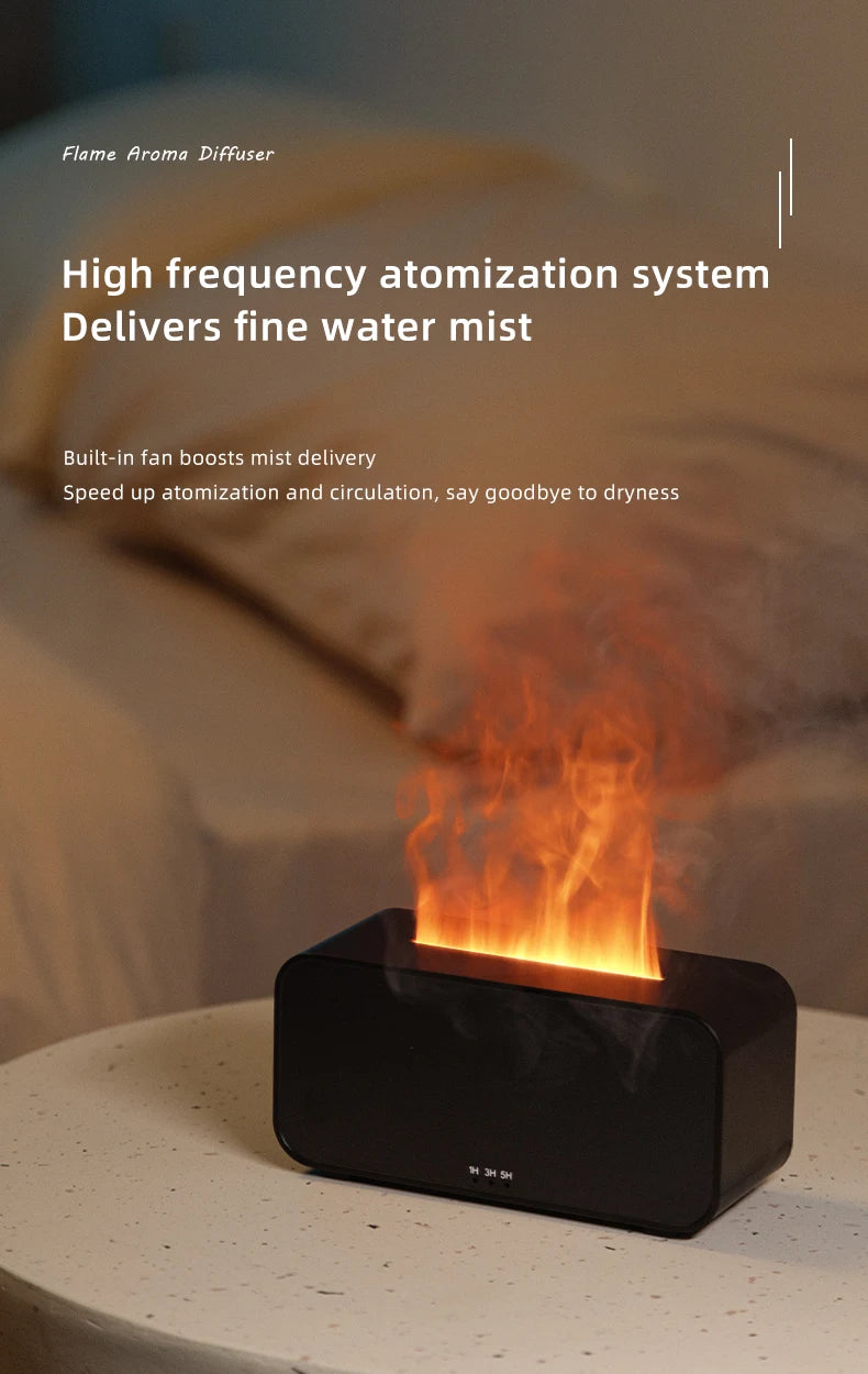 Mini Ultrasonic Aroma Diffuser & Cool Mist Humidifier – LED Flame Effect, Essential Oil Compatible, Quiet Fogger Design
