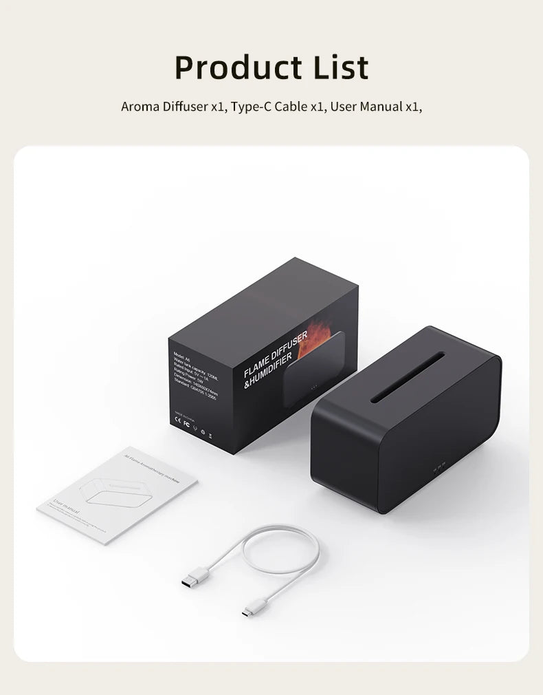 Mini Ultrasonic Aroma Diffuser & Cool Mist Humidifier – LED Flame Effect, Essential Oil Compatible, Quiet Fogger Design