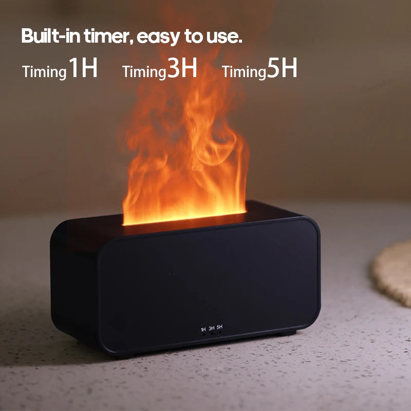 Mini Ultrasonic Aroma Diffuser & Cool Mist Humidifier – LED Flame Effect, Essential Oil Compatible, Quiet Fogger Design