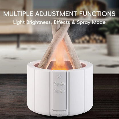 Campfire Flame Aromatherapy Diffuser – Wood Grain Cool Mist Humidifier with Remote Control & Auto Shut-Off