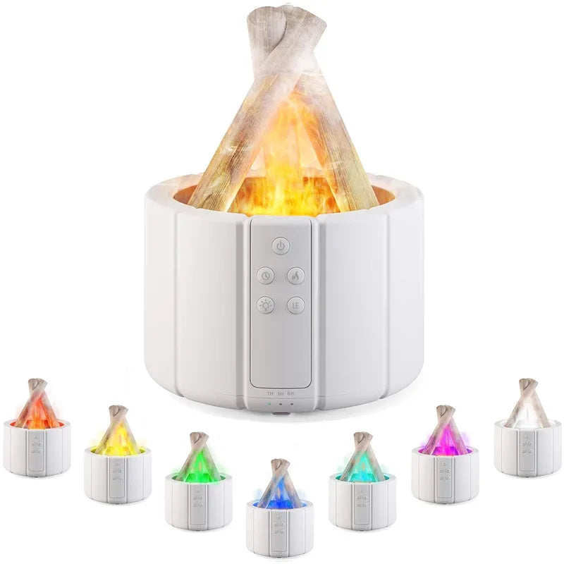 Campfire Flame Aromatherapy Diffuser – Wood Grain Cool Mist Humidifier with Remote Control & Auto Shut-Off