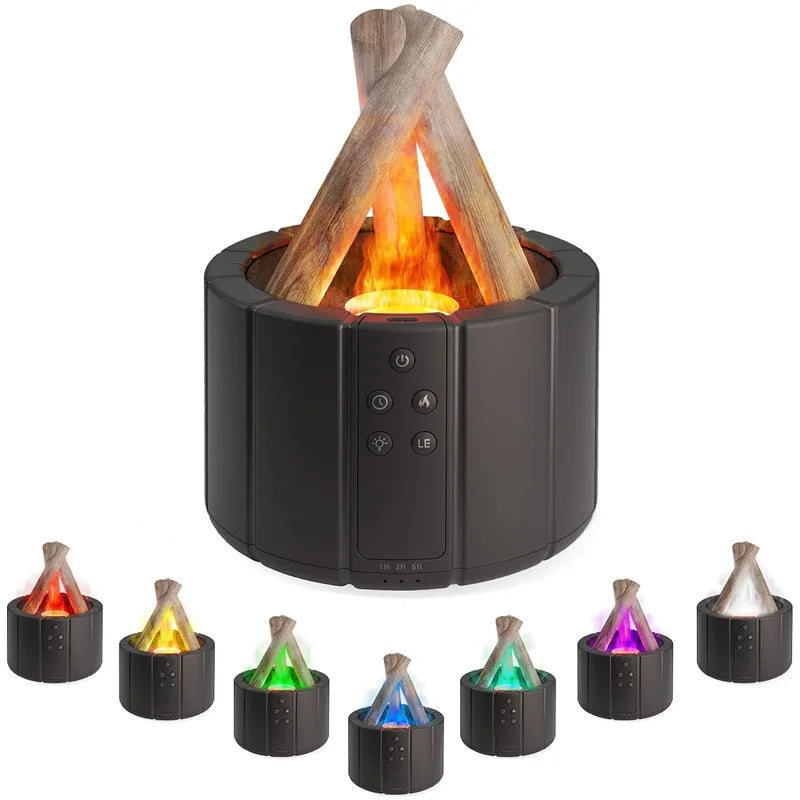 Campfire Flame Aromatherapy Diffuser – Wood Grain Cool Mist Humidifier with Remote Control & Auto Shut-Off