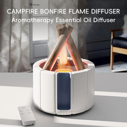 Campfire Flame Aromatherapy Diffuser – Wood Grain Cool Mist Humidifier with Remote Control & Auto Shut-Off