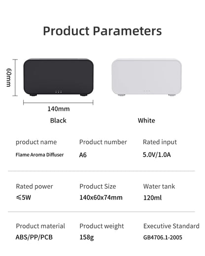 Mini Ultrasonic Aroma Diffuser & Cool Mist Humidifier – LED Flame Effect, Essential Oil Compatible, Quiet Fogger Design