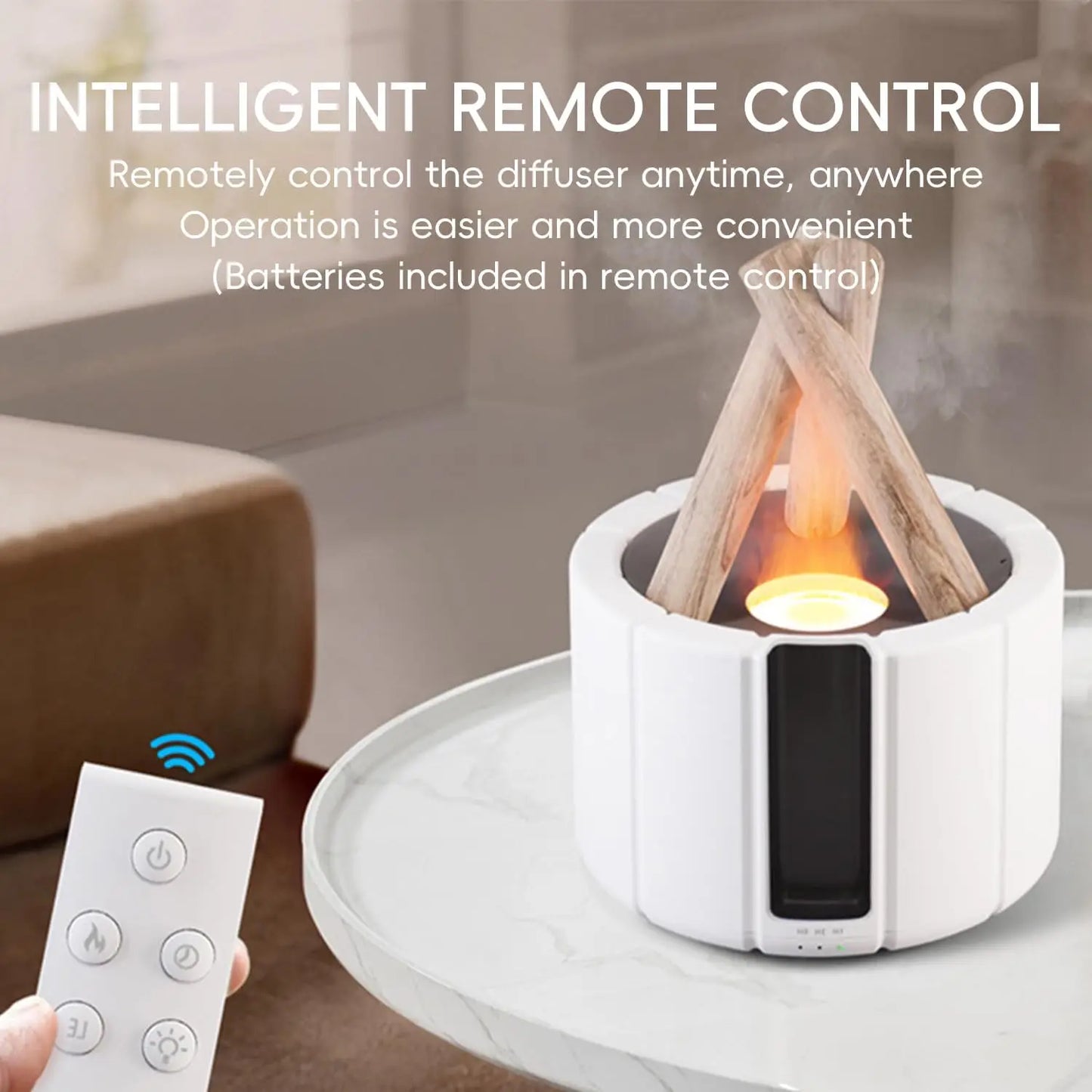 Campfire Flame Aromatherapy Diffuser – Wood Grain Cool Mist Humidifier with Remote Control & Auto Shut-Off