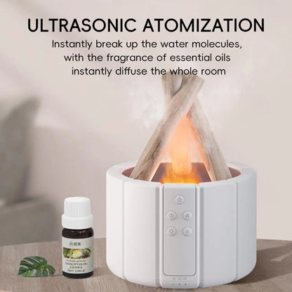 Campfire Flame Aromatherapy Diffuser – Wood Grain Cool Mist Humidifier with Remote Control & Auto Shut-Off