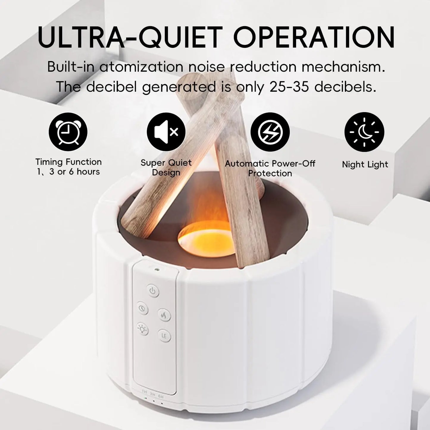 Campfire Flame Aromatherapy Diffuser – Wood Grain Cool Mist Humidifier with Remote Control & Auto Shut-Off