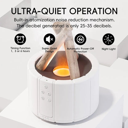 Campfire Flame Aromatherapy Diffuser – Wood Grain Cool Mist Humidifier with Remote Control & Auto Shut-Off